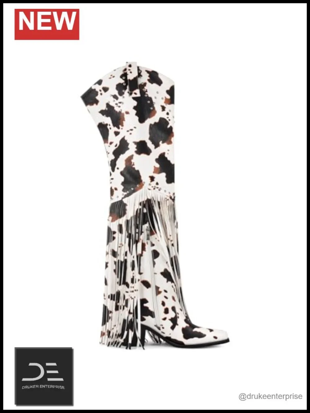 Western Over Knee Cowboy Boots Fringe Wide Calf Pull On Stacked Heel Almond Toe